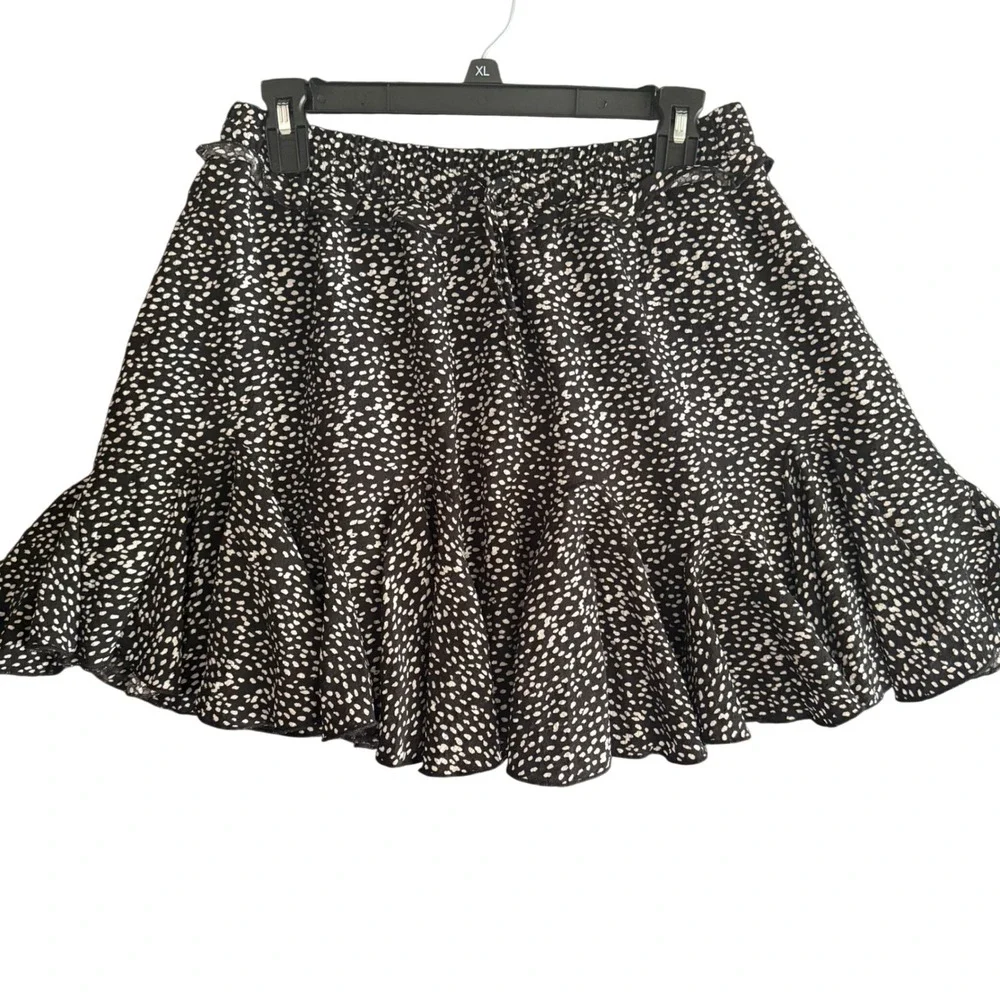 Miou Muse Black White Polka Dot Ruffle Mini Skirt Elastic‎ Waist XL